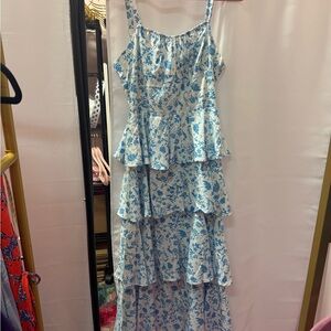 Floral Blue Tiered Dress